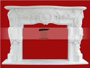 Hand Carved White Marble Fireplace Surround Mantel Flower Western