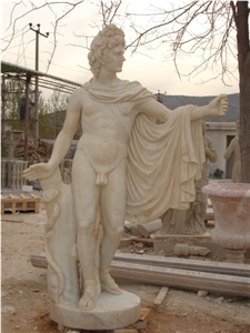 Hand Carved White Marble Statue Apollo with Antique Finishing