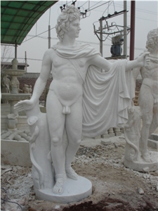 Hand Carved White Marble Statue Apollo with Antique Finishing