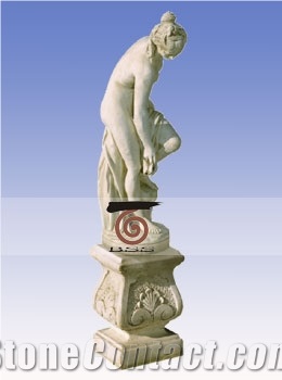 Hand Carved White Marble Western Statue Venus with Antique Finishing