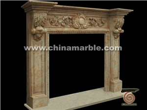 Hand Carved Yellow Marble Fireplace Mantel Surround Hearth