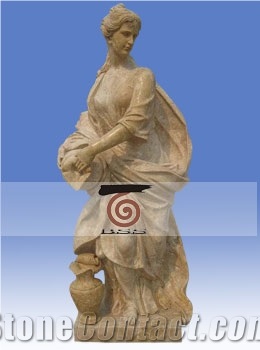 Lady Holding Jug Statue, Beige Travertine Statues