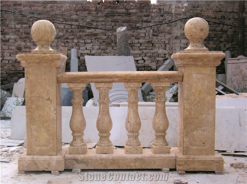 Stone Balustrade Handrail with Post, Beige Travertine Handrail