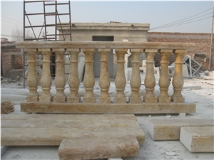 Stone Balustrade Handrail with Post, Beige Travertine Handrail