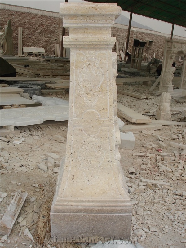 Travertine Pedestal with Hand Carving