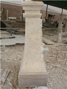 Travertine Pedestal with Hand Carving
