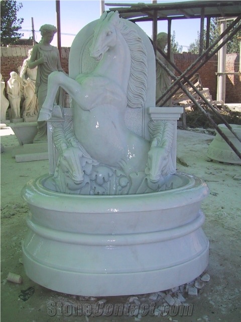 White Jade Marble Hand Carved Horse Wall Fountain