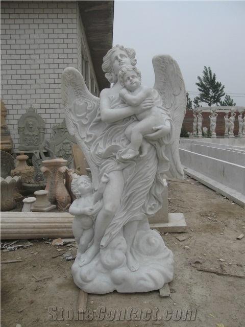 White Jade Marble Hand Carved White Marble Angel Statue
