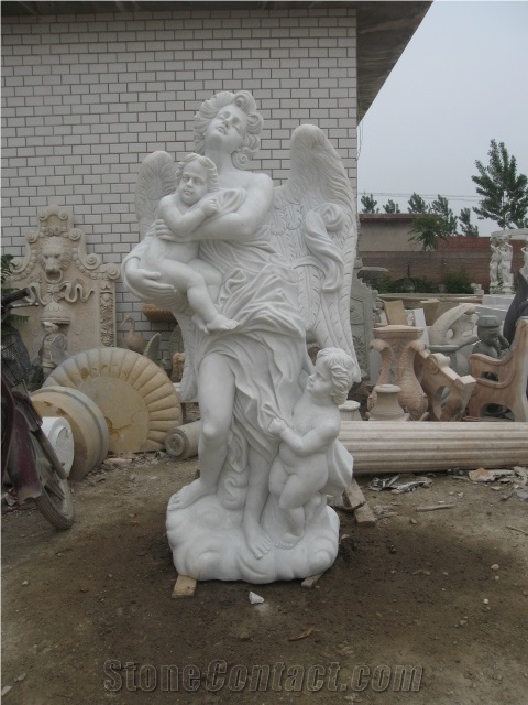 White Jade Marble Hand Carved White Marble Angel Statue