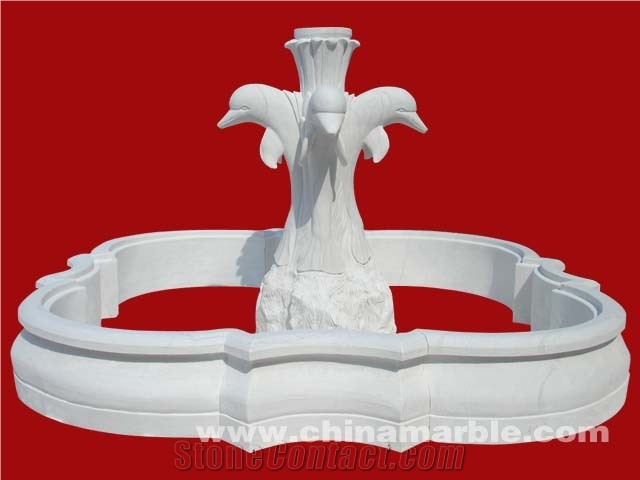 White Marble Fountain with Pool Animal Hand Carved Garden Sculpture