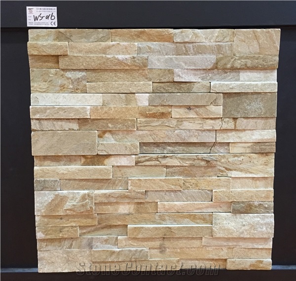 Ws-01b Yellow Beige Cultured Stone, Wall Cladding, Cheap Chinese Wall Stone Panel