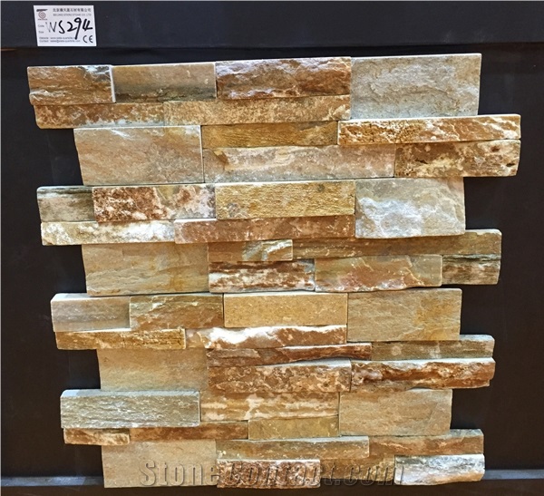 Ws-294 Brown, Yellow Rust Slate, Wall Cladding, Cultured Stone, Stacked Stone Veneer Wall Panel