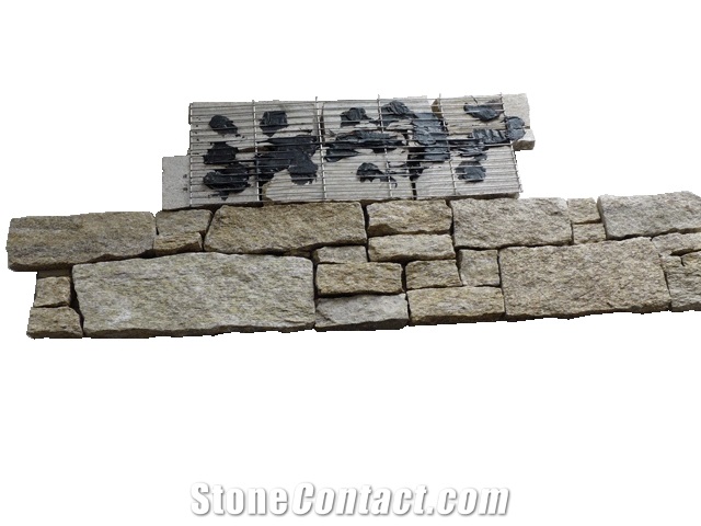 Yellow Cement Slate Ledge Stone Veneers, Cultured Stone Panels, China Stacked Stone Covering, Cultural Wall Cladding