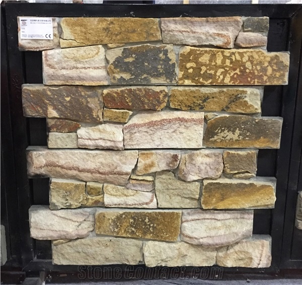 Yellow Slate Cement Wall Stone/ Stacked Stone Veneer Bss-018