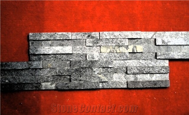 Silver Grey Slate Stacked Walll Veneer, Grey India Slate Cultured Stone