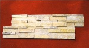 Teak Wood Sandstone Wall Cladding Panel, Yellow India Sandstone Cultured Stone