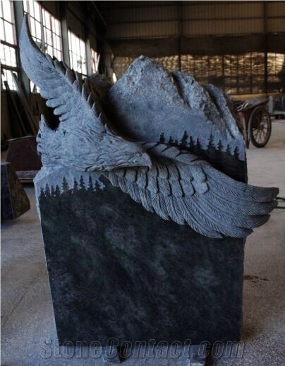 American Eagle Carved Granite Monument, Green Granite Monument & Tombstone