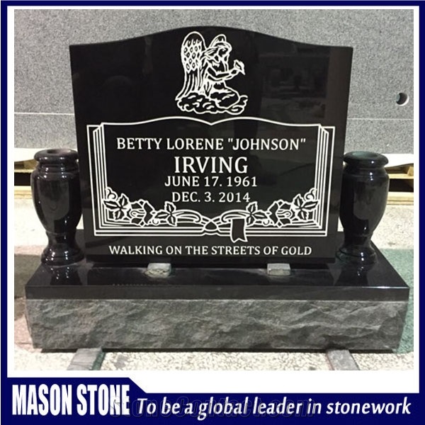 American Style Headstone, Indian Black Line Carving Tombstone & Monument