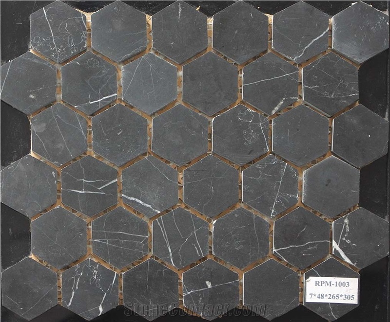 Black Marble Mosaic Manufacture China Rpm-1003