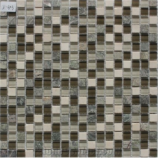 China Glass Mixed Marble Mosaic Manufacture 15x15x4mm D-303 Cadiz 4mm Mosaics