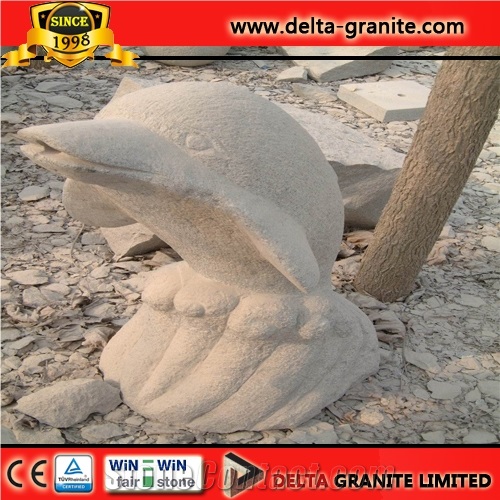Dolphin Sculpture, Beige Granite Sculpture & Statue