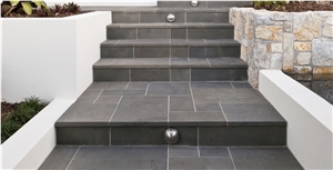 China Honed Bluestone Slabs&Steps/Black Basalt/Kerbstone/Lava Stone Basaltina /Basalto /Inca Grey for Walling Flooring,Cladding