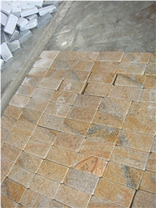 G682 Paving Stone/Yellow Granite Paving Stone/Cobble and Cube Stone / Tumbled Yellow Cobble Stone / Walkway Pavers