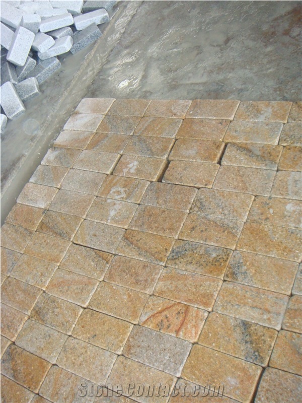 G682 Paving Stone/Yellow Granite Paving Stone/Cobble and Cube Stone / Tumbled Yellow Cobble Stone / Walkway Pavers