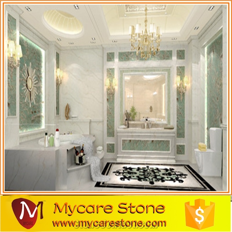 2015 Hot Sale Volakas White Marble Bathroom Floor Tiles, Volax White Marble Bath Design