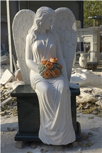 China White Marble Angel Monument & Tombstone Im05, Han White Marble Monument & Tombstone