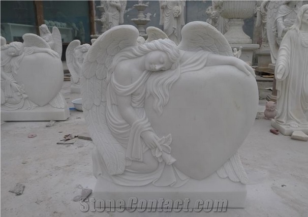 Han White Marble Monument & Tombstone Im01,China White Marble Angel & Heart Monument & Tombstone