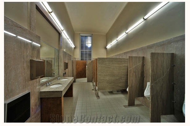 Brown Wooden Marble Commercial Bathroom