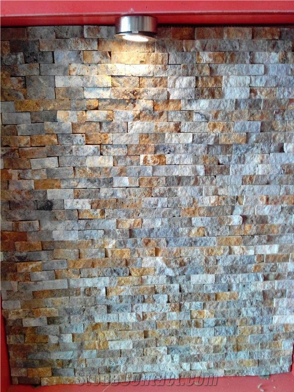 Mixed Beige/Grey Antique Travertine Stacked Wall