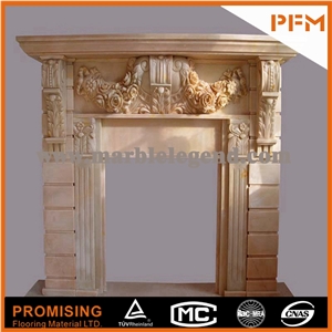 2015 New Design / Western / European Customized Figure / Creamo Bello Marble Beige Marble/ Hand Carving Sculptured Fireplace Mantel
