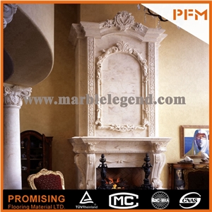 2015 New Design / Western / European Customized Figure / Creamo Bello Marble Beige Marble/ Hand Carving Sculptured Fireplace Mantel