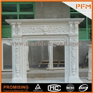 2015 New Design / Western / European Customized Figure / Hand Carving Sculptured Fireplace Mantel / Chinese High Quality Hunan Pure White Marble