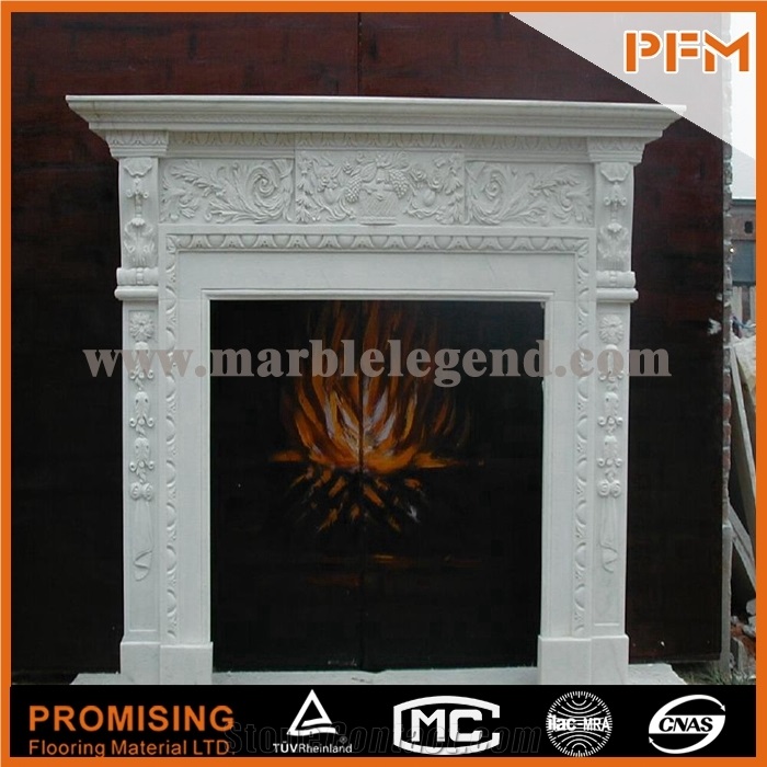 2015 New Design / Western / European Customized Figure / Hunan White Marble Elegant White Marble Hand Carving Sculptured Fireplace Mantel