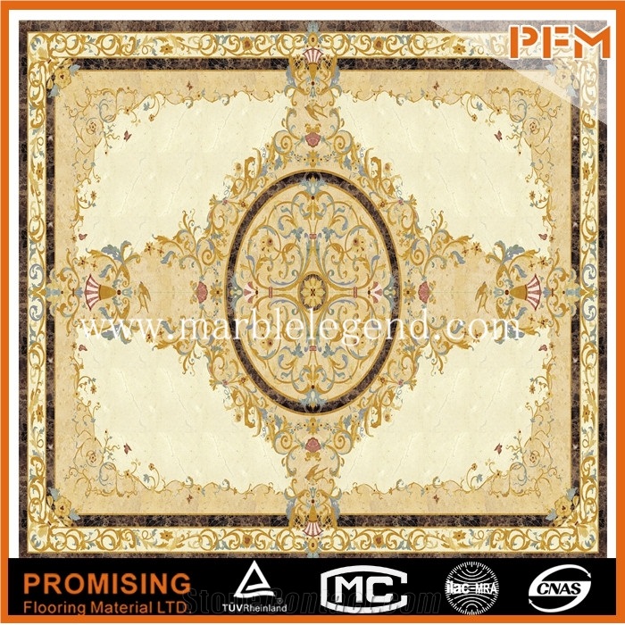 Dark Emperador/Golden Year/Crema Marfil Natural Marble 2015 Latest Square Excellent Style Waterjet Medallion for Hall