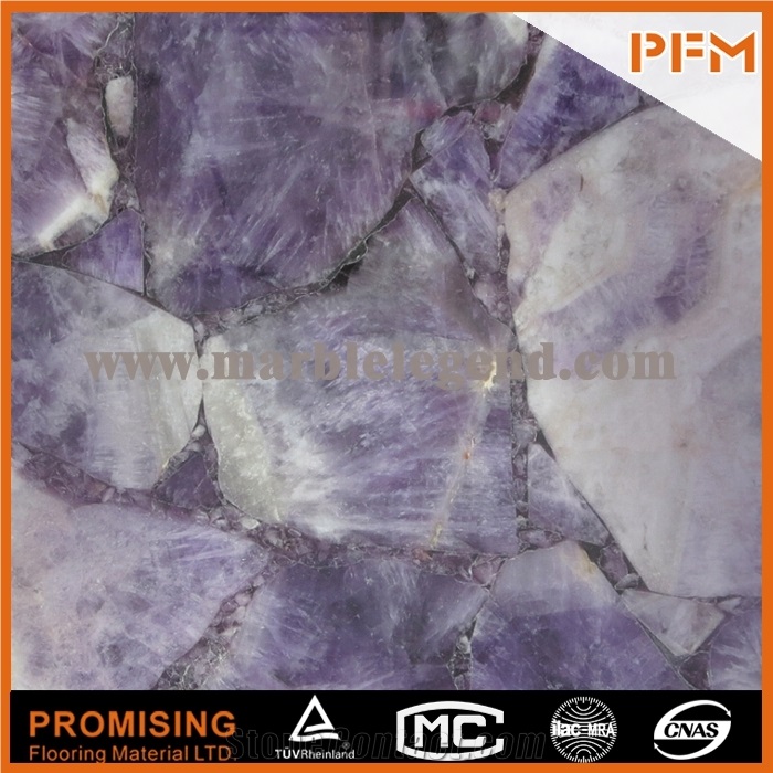 Elegant/Luxury/Backlit/Transparent Amethyst Semiprecious Stone/Gemstone/Composited Slabs/Tiles/Wall Covering/Interior Decoration for Kitchen/Background/Counter Top/Wholesaler