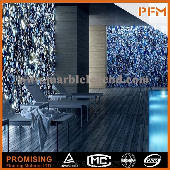 Elegant/Luxury/Backlit/Transparent Blue Agate Semiprecious Stone/Gemstone/Wall Covering/Interior Decoration
