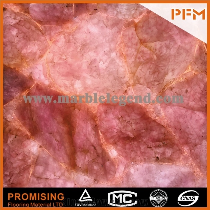 Elegant/Luxury/Backlit/Transparent Pink Crystal Semiprecious Stone/Gemstone/Composited Slabs/Tiles/Wall Covering/Interior Decoration for Kitchen/Background/Counter Top/Wholesaler