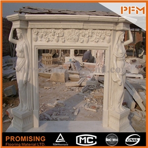 New Design / Western / European Customized Figure / Bonzer White Marble Hand Carving Sculptured Fireplace Mantel