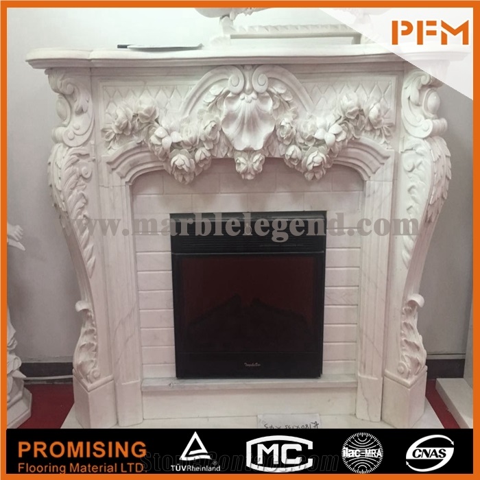 New Design / Western / European Customized Figure /Classy White Marble Hand Carving Sculptured Fireplace Mantel