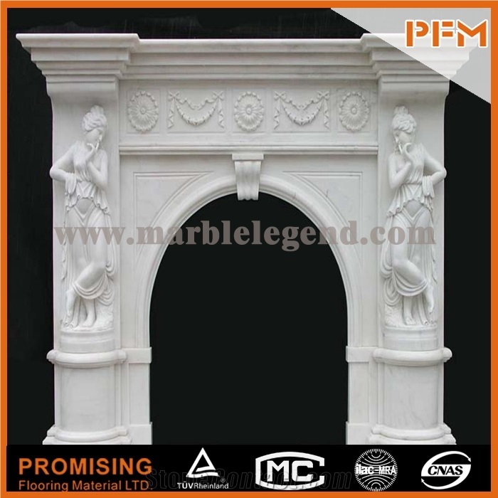 New Design / Western /European Customized Figure / First-Rate White Marble Hand Carving Sculptured Fireplace Mantel