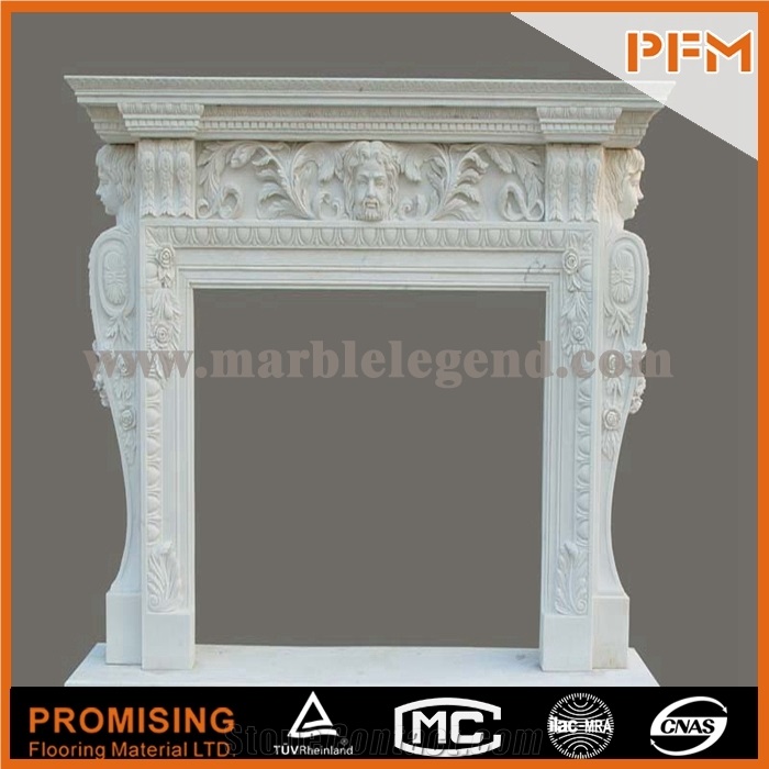 New Design / Western /European Customized Figure / First-Rate White Marble Hand Carving Sculptured Fireplace Mantel