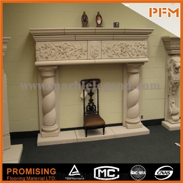 New Design / Western / European Customized Figure / High-End White Marble Hand Carving Sculptured Fireplace Mantel