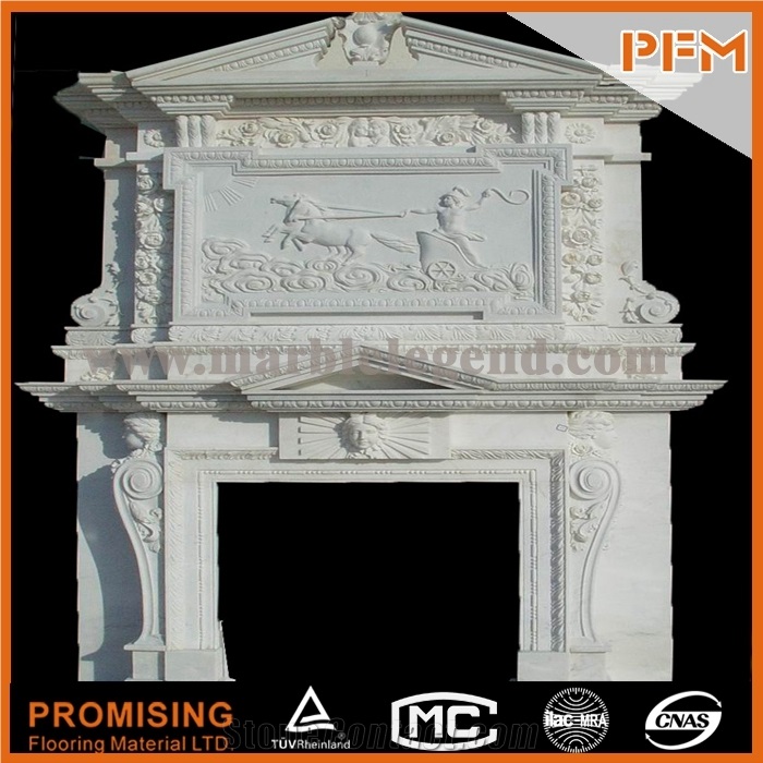New Design / Western / European Customized Figure / Imperial White Marble Hand Carving Sculptured Fireplace Mantel