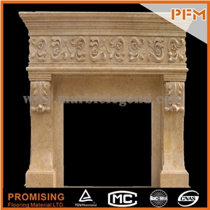 New Design Western European Customized Figure,Levadia Beige Marble High-End Beige Marble Hand Carving Sculptured Fireplace Mantel