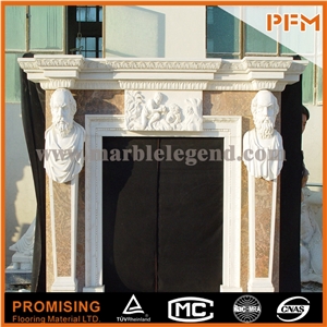 New Design / Western / European Customized Figure / Mixed Color Marble Hand Carving Sculptured Fireplace Mantel
