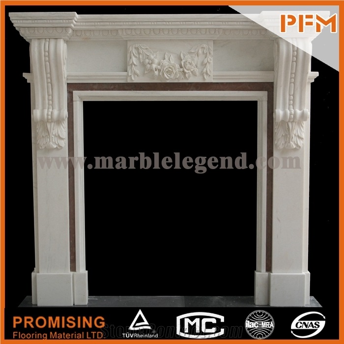 New Design / Western / European Customized Figure / Mixed Color White Marble Hand Carving Sculptured Fireplace Mantel